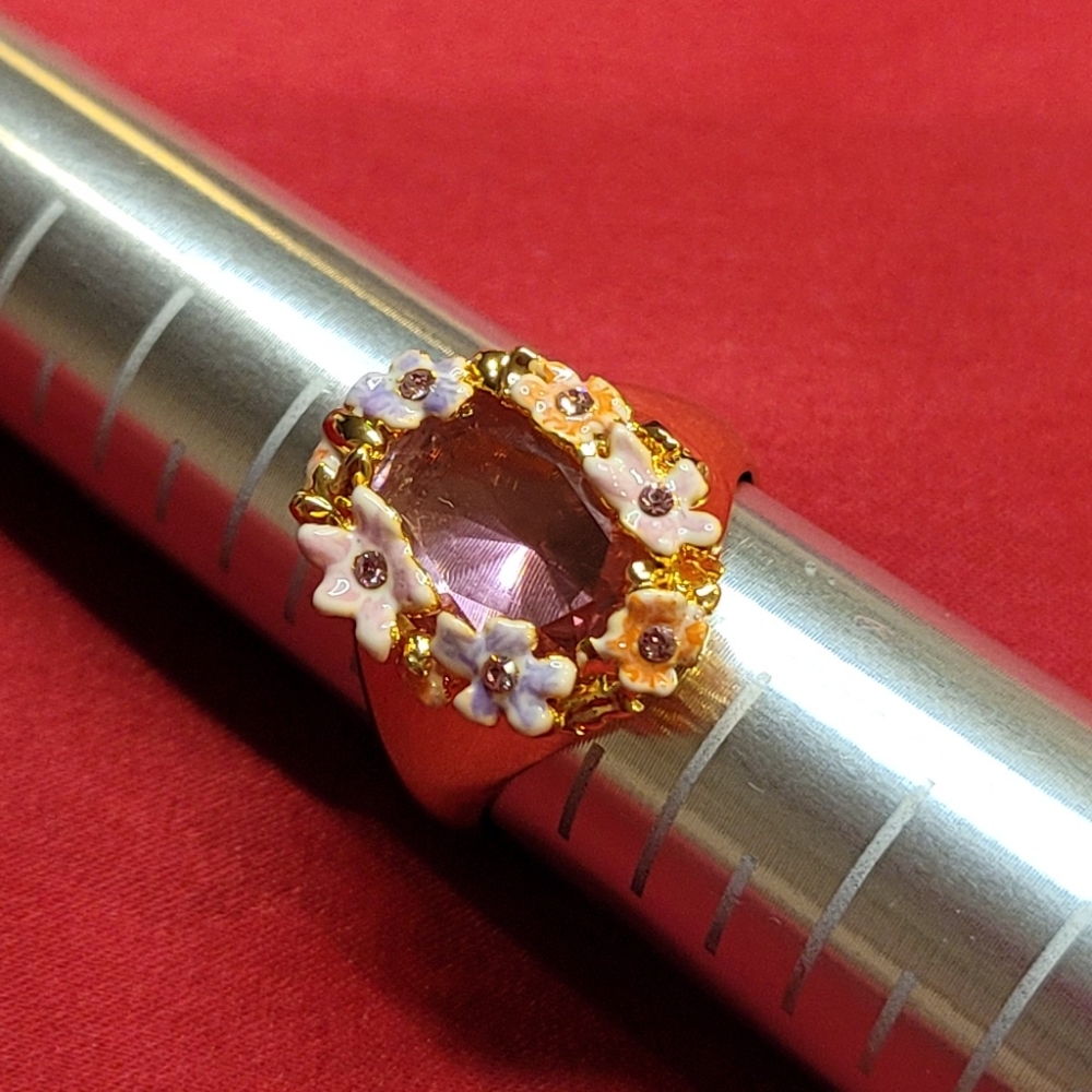 Just un Cygne PINK AND GOLDEN FLOWER ADJUSTABLE RING, New